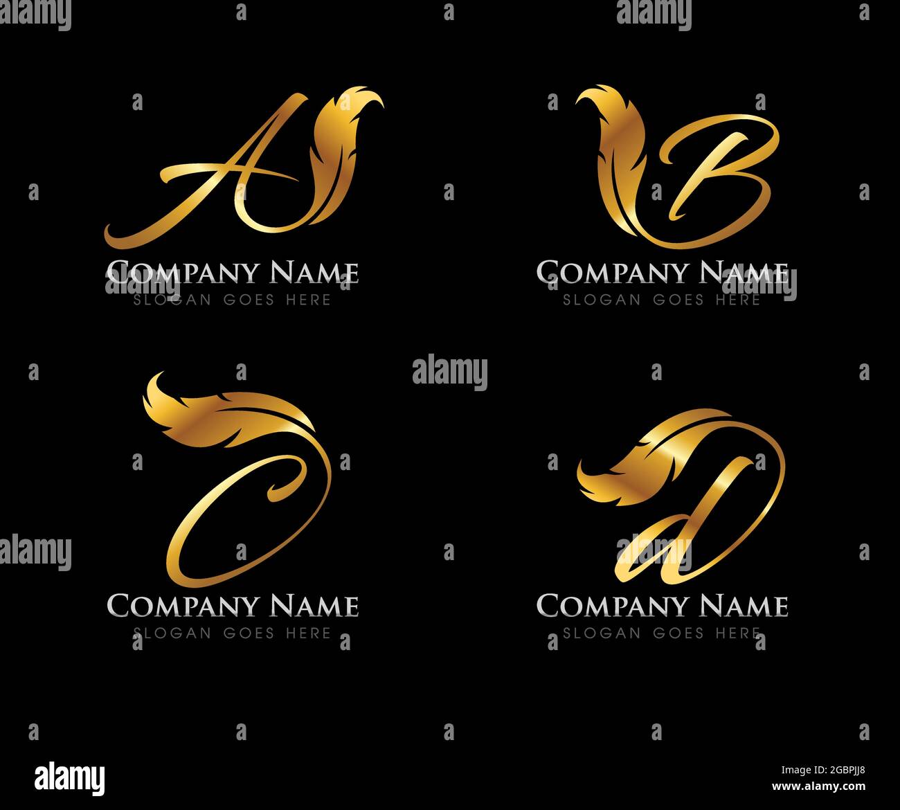 A Vector Illustration of Golden Feather Monogram Initial Letter Stock ...