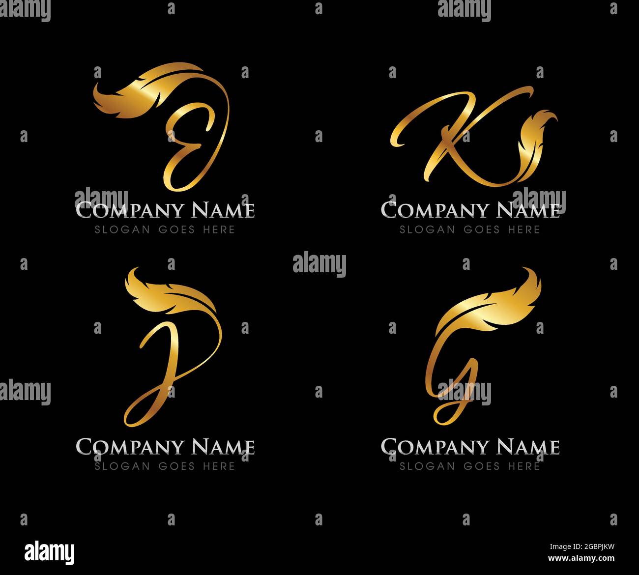 A vector Illustration of Golden Feather Monogram Initial Letter Stock ...