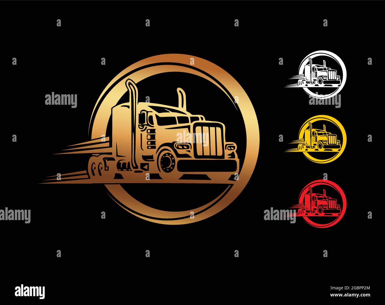 A Vector Illustration of Golden Truck Circle Sign Stock Vector