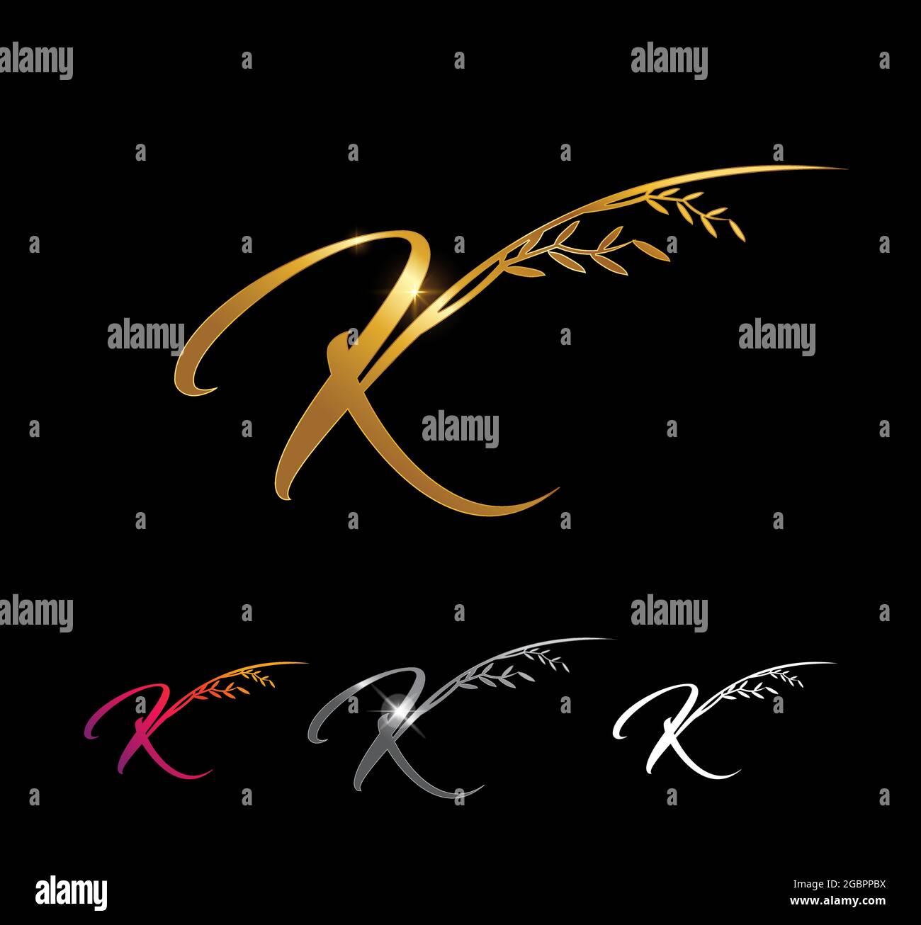 A vector Illustration set of Golden Letter K Monogram Initial Sign ...