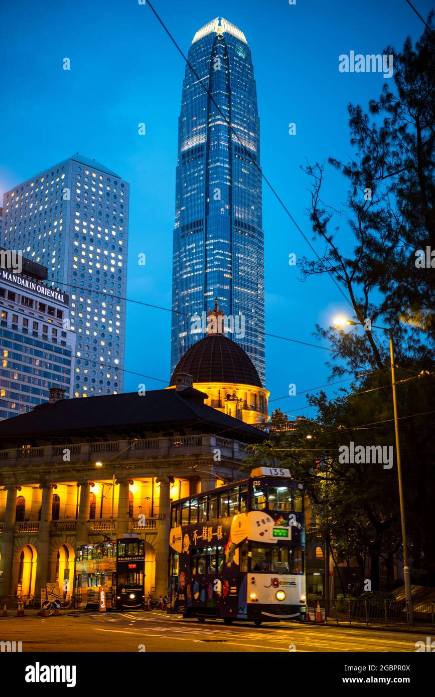 Central financial district, and the IFC2 International Finance Centre, Hong Kong, China. Stock Photo