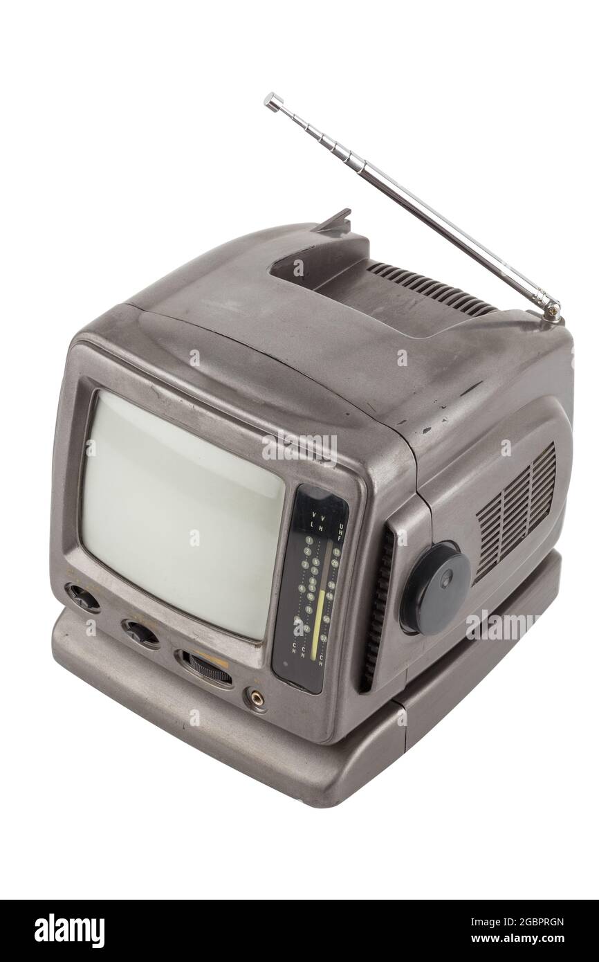old used 5.5 inch protable analog crt tv unit isolated on white background  Stock Photo - Alamy