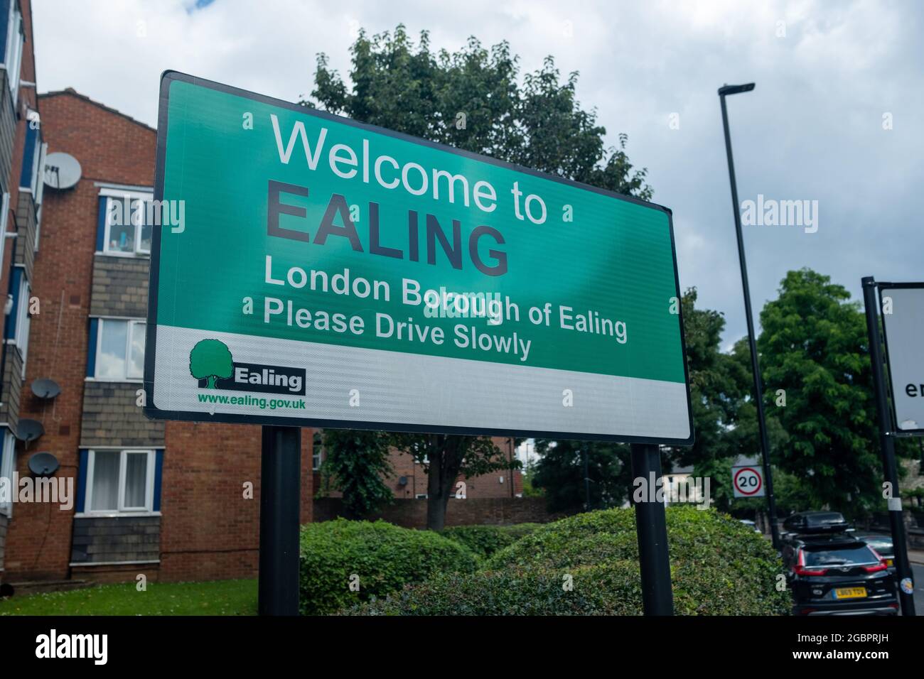 London August 2021 to Ealing sign, borough in west London
