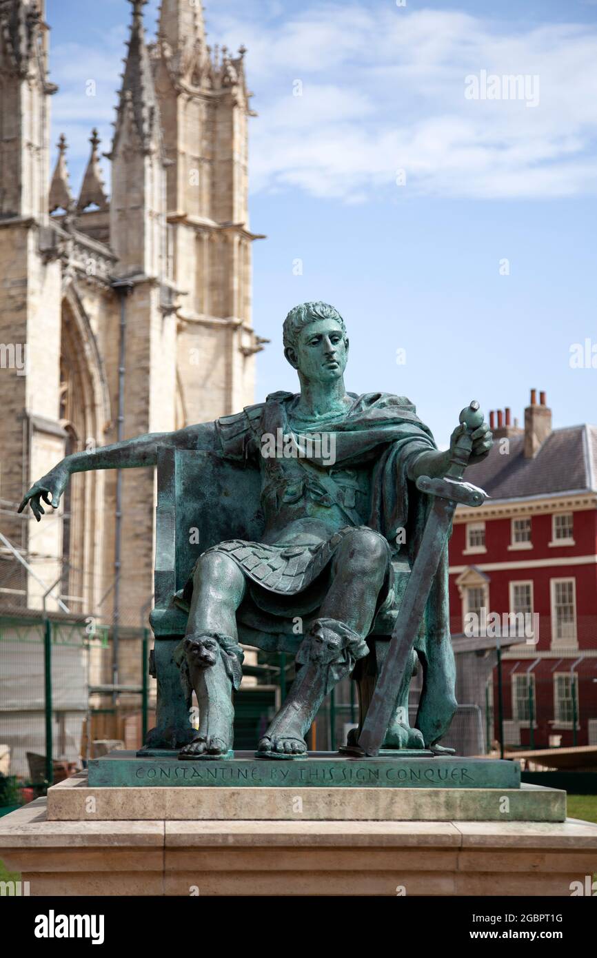 Statue of Constantine the Great outside York Cathedral, UK Stock Photo