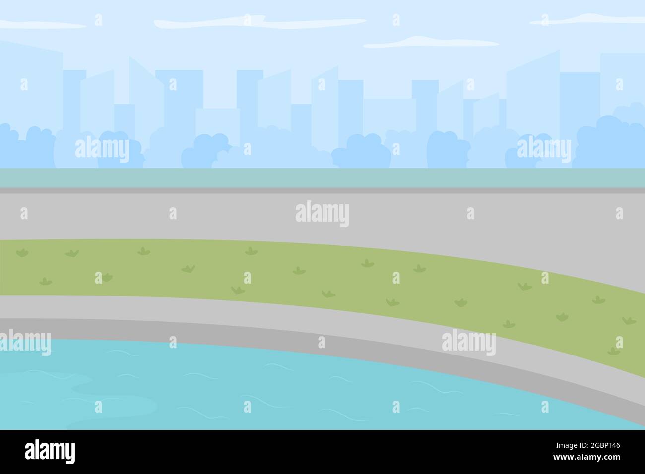 Pond in urban park flat color vector illustration Stock Vector Image ...