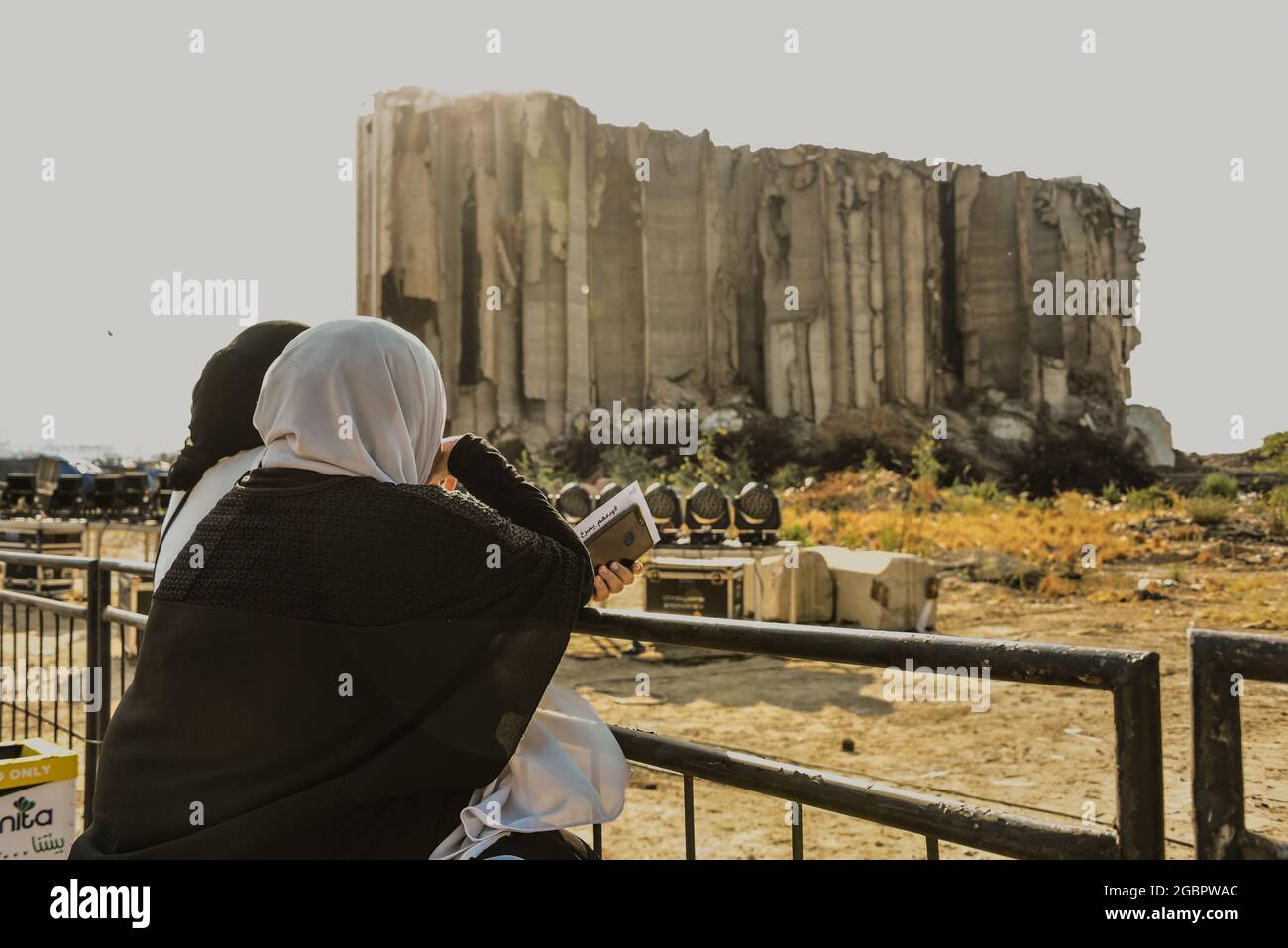 Beirut, Lebanon, 4 August 2021. Relatives of people killed in the Beirut Blast stand in front of