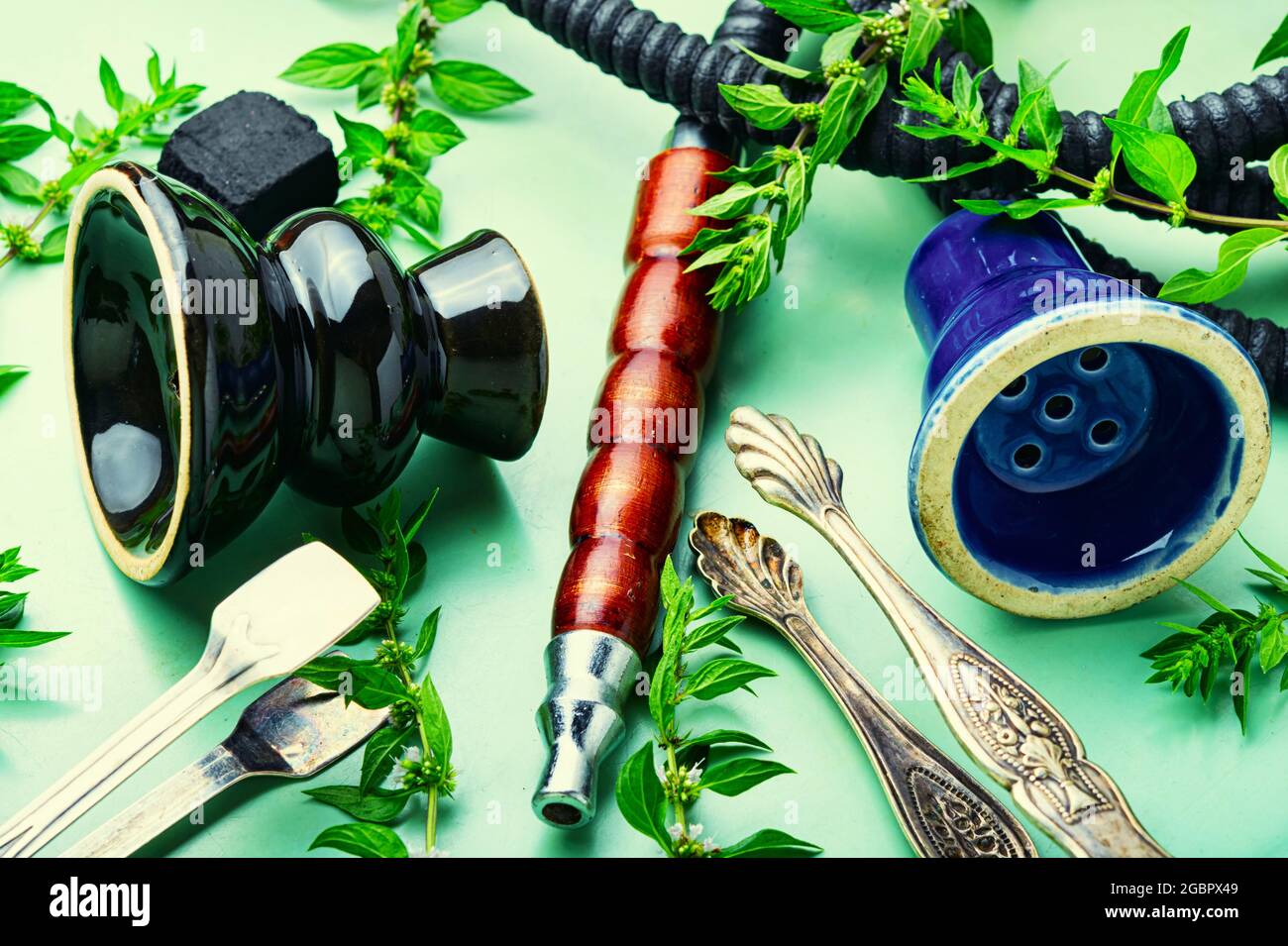 Fragrant oriental hookah with mint flavor. Fragrant shisha with