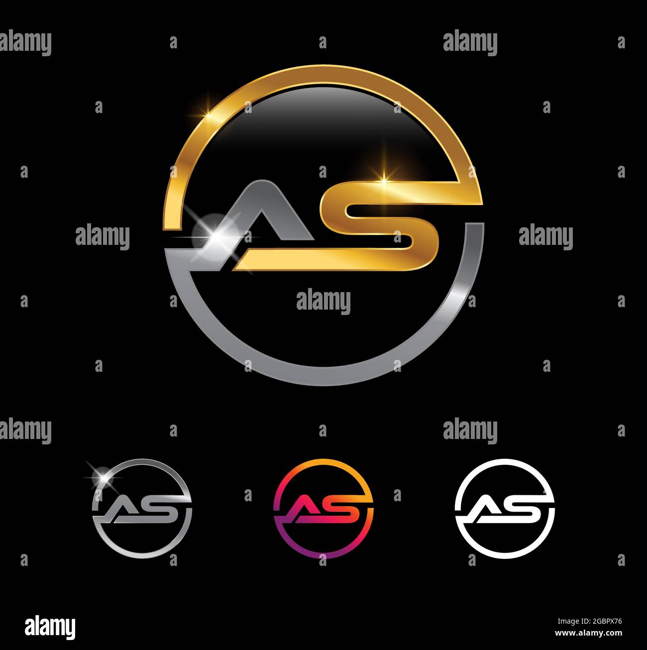 As Sign Image A Vector Illustration set of Gold and Silver Monogram Initial Letter AS ...