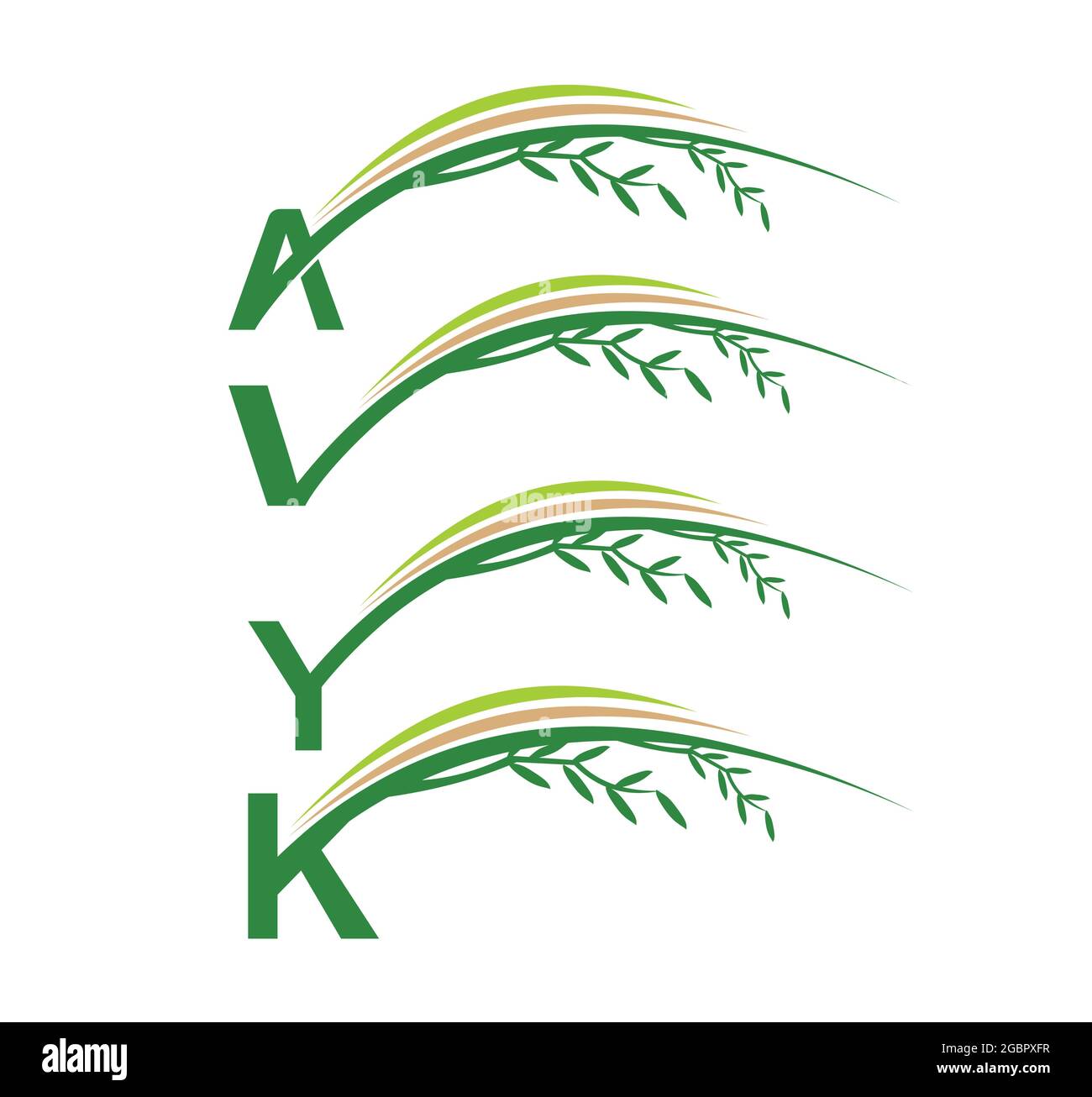 A vector Illustration set of Monogram Initial Green Leaf Sign Stock ...