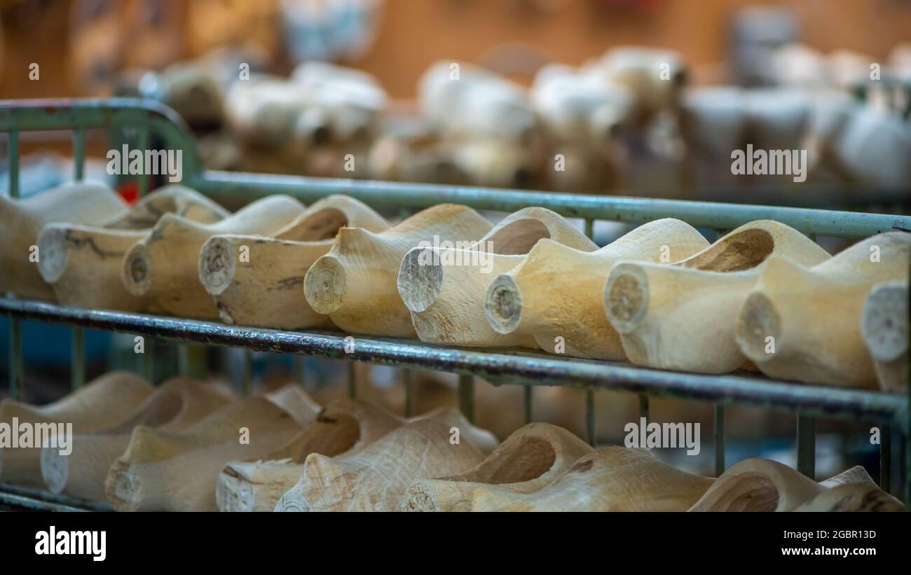 Display of wooden shoes at De Klomp Wooden Shoe and Delft Factory, Holland, Michigan. Stock Photo