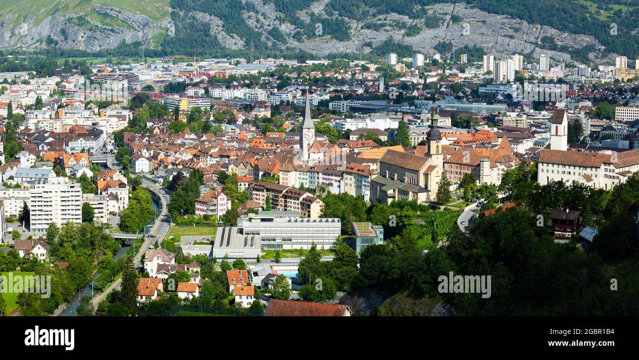Chur townscape with church of St. Martin and Catholic Cathedral, Switzerland  Stock Photo - Alamy