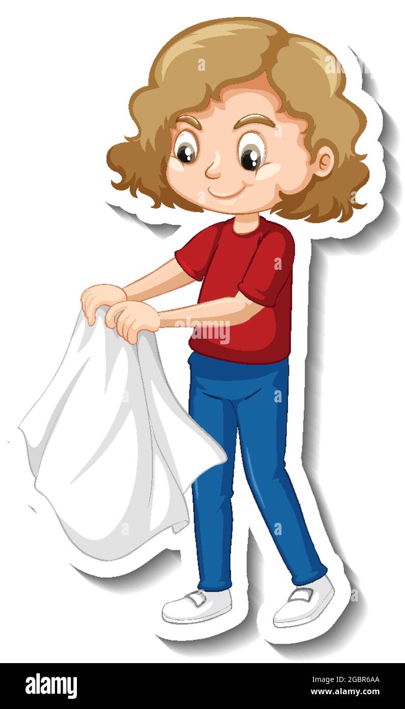 Sticker design with a girl take off her coat isolated illustration ...