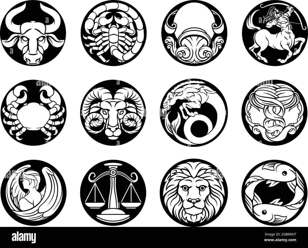 Horoscope zodiac astrology star signs symbols set Stock Vector