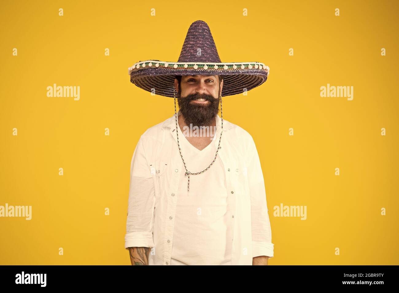National holidays. Summer festival. Mexican hat sombrero. Guy happy ...