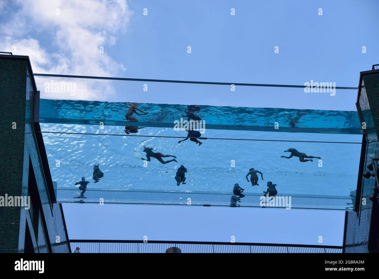 London United Kingdom 5th June 21 People In The Newly Opened Sky Pool A Swimming Pool Suspended 35 Metres Above Ground Between Two Apartment Buildings Next To The Us Embassy In Nine London United Kingdom 5th June 21 People In The Newly Opened Sky Pool A Swimming Pool Suspended 35 Metres Above Ground Between Two Apartment Buildings Next To The Us Embassy In Nine