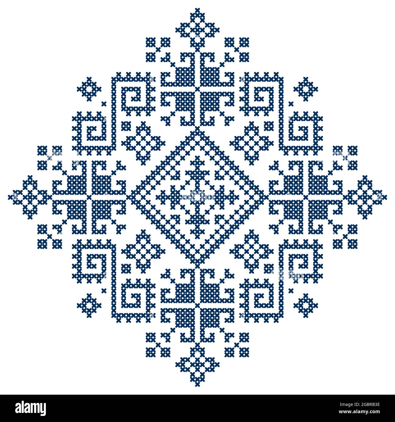 Traditional cross-stitch vector pattern - styled as the folk art Zmijanje embroidery  designs from Bosnia and Herzegovina Stock Vector Image & Art - Alamy