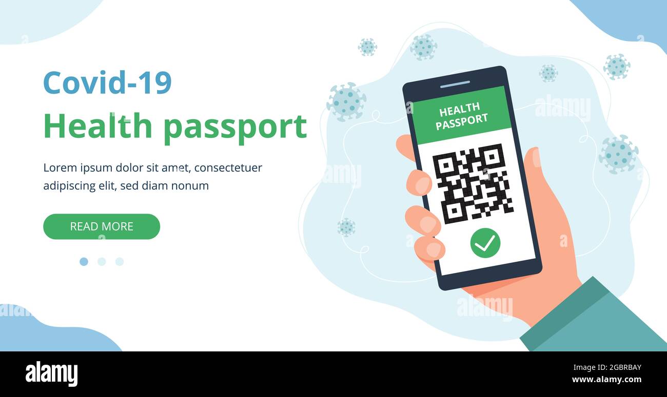 Health passport concept. hand holding a smartphone with QR code ...