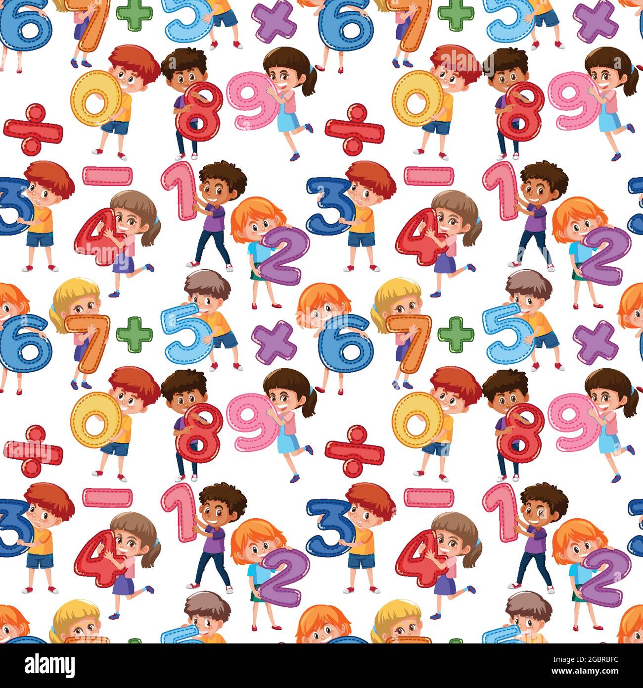 hildren holding math number seamless background illustration Stock Vector