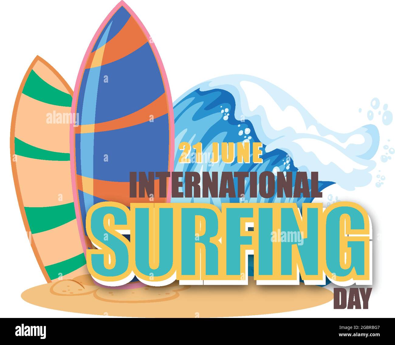 International Surfing Day banner with a surfboard in water wave