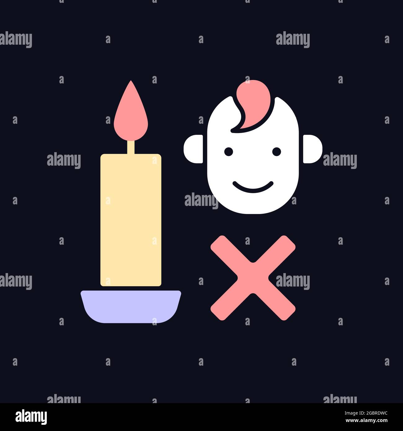 Keep kids away from candles RGB color manual label icon for dark theme Stock Vector Image & Art