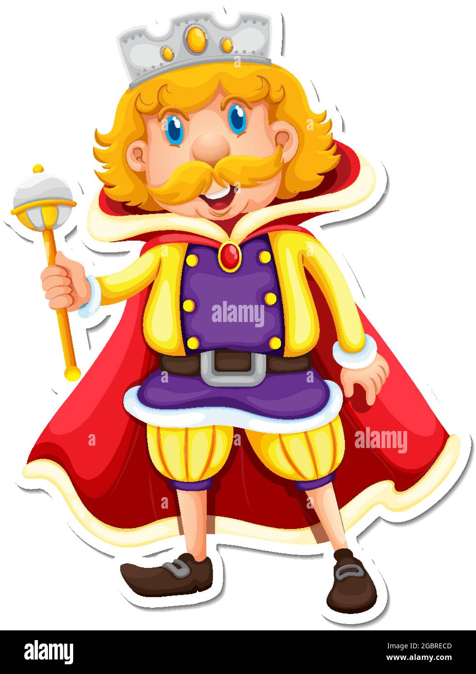 King with red robe cartoon character sticker illustration Stock Vector