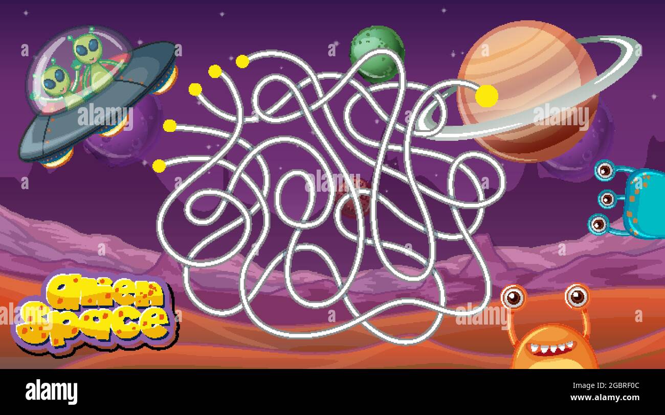 Maze game with space theme template illustration Stock Vector Image ...