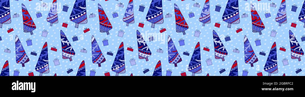 Hygge blue christmas tree vector seamless pattern Stock Vector