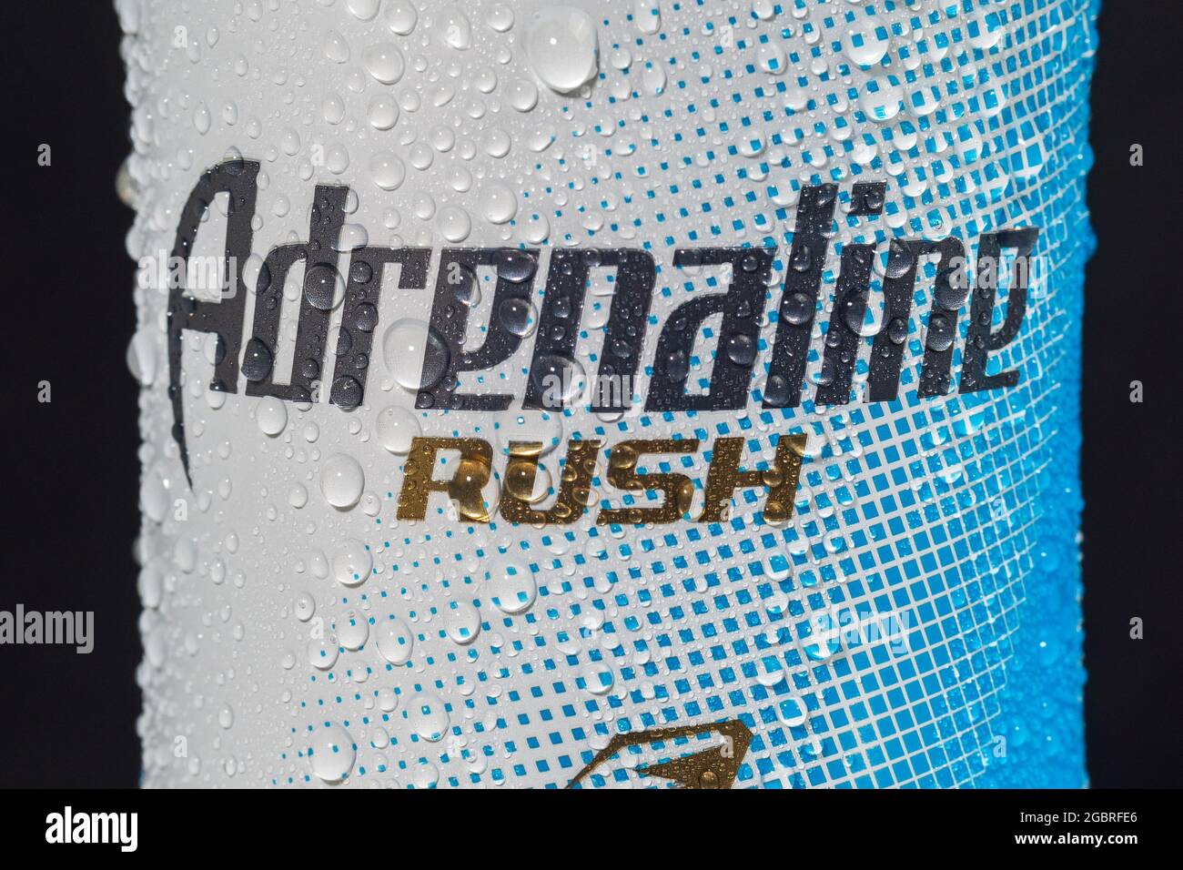Tyumen, Russia-May 25, 2021: Adrenaline Rush energy drink Zero Sugar ...