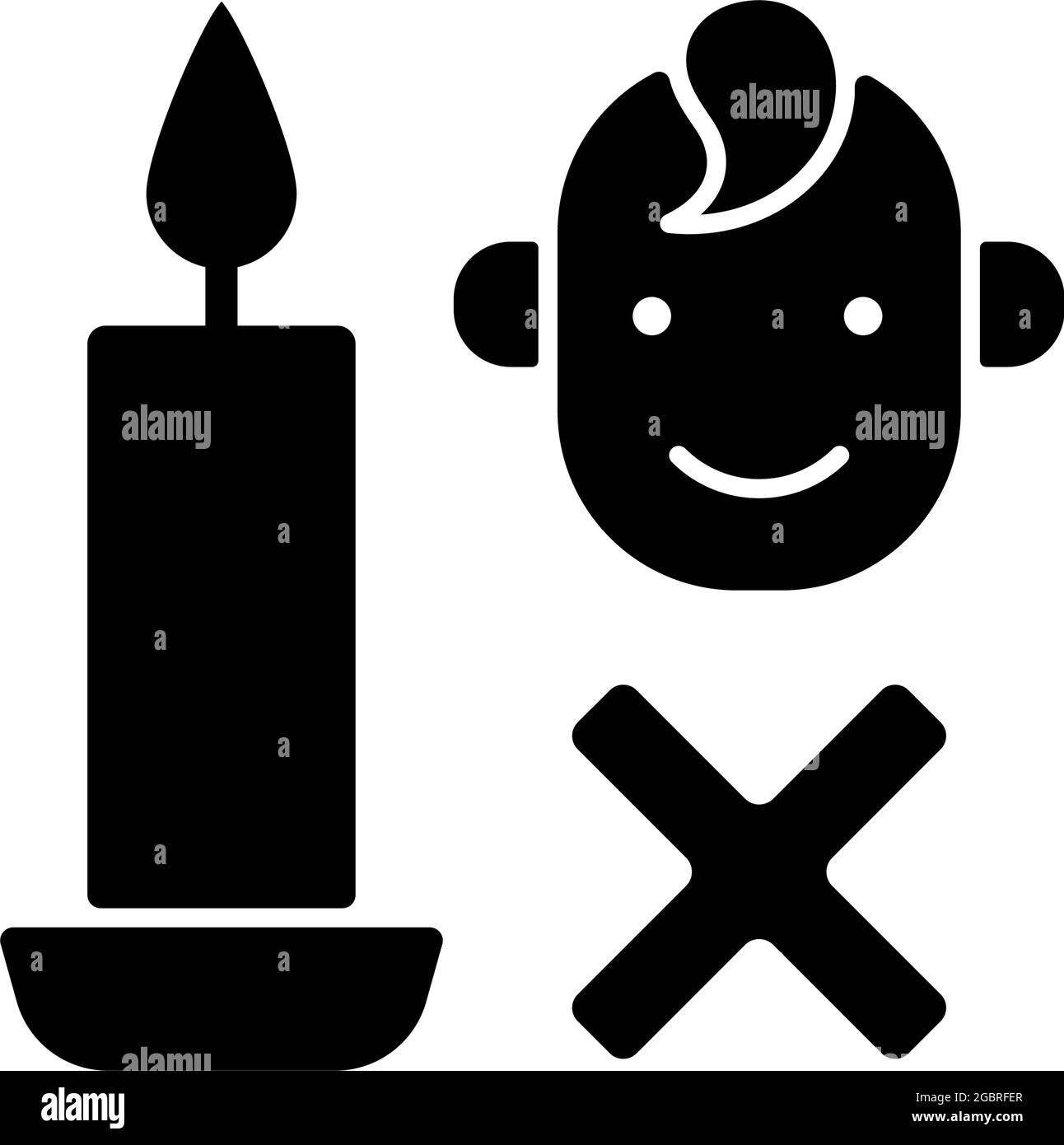 Keep kids away from candles black glyph manual label icon Stock Vector