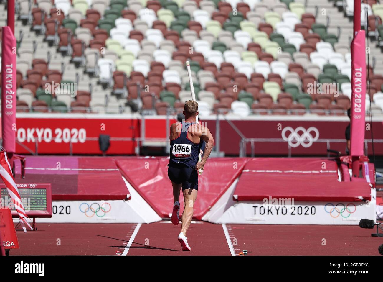 Tokyo, Japan. 5th Aug, 2021. Kevin Mayer of France competes during the Men's Decathlon Pole Vault at the Tokyo 2020 Olympic Games in Tokyo, Japan, Aug. 5, 2021. Credit: Li Ming/Xinhua/Alamy Live News Stock Photo