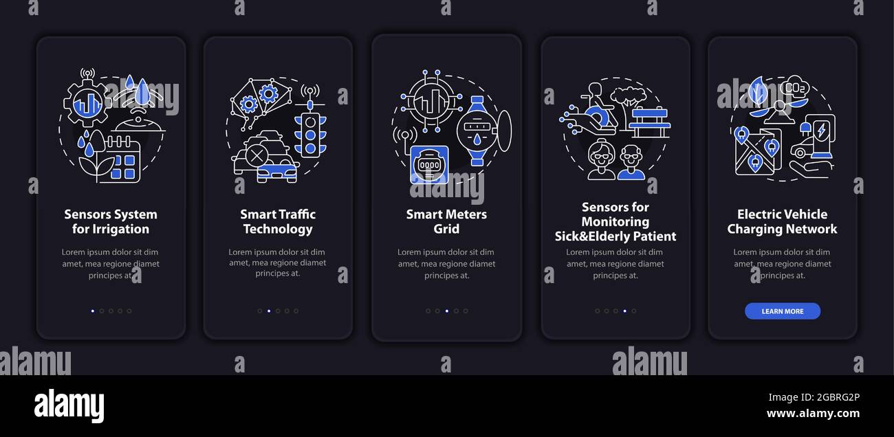 Smart urban high tech systems onboarding mobile app page screen Stock Vector