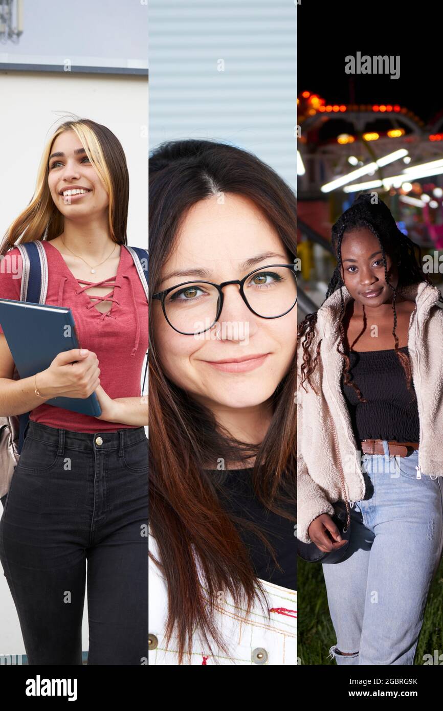 Three diverse females together Stock Photo