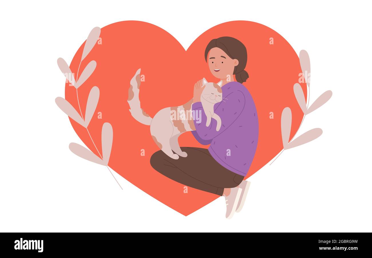 Cat love cute smile hug lover logo icon illustration on