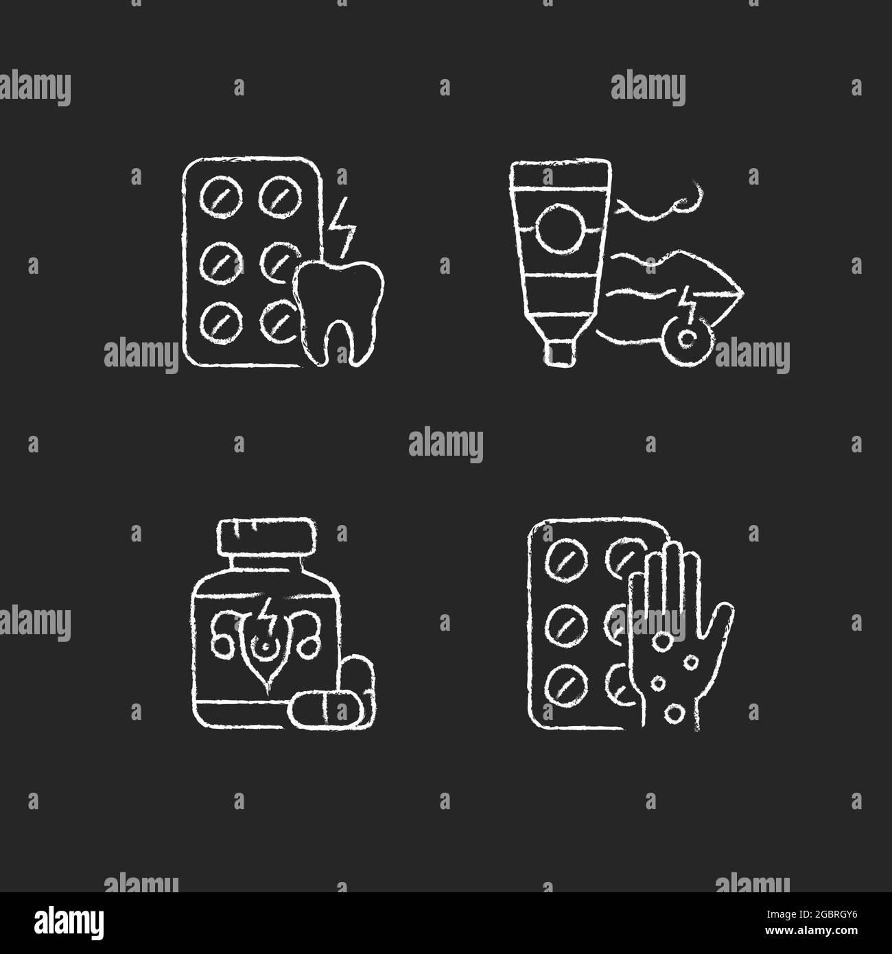 Disease treatment chalk white icons set on dark background Stock Vector ...