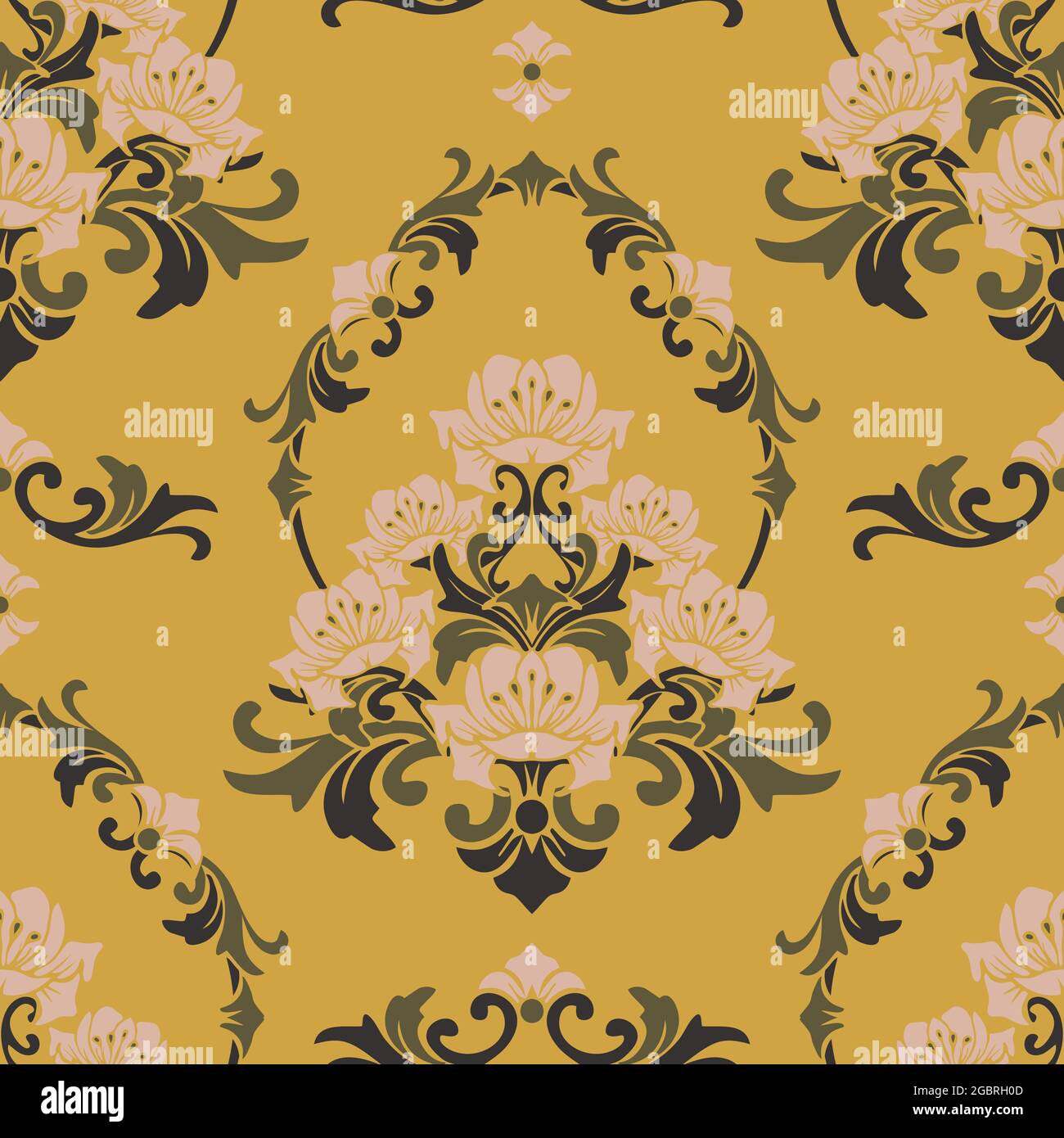 Seamless vector pattern with romantic flowers on yellow background. Rococo damask floral wallpaper design. Victorian style fashion textile Stock Vector Image & Art - Alamy Seamless vector pattern with romantic flowers on yellow background. Rococo damask floral wallpaper design. Victorian style fashion textile Stock Vector Image & Art - Alamy
