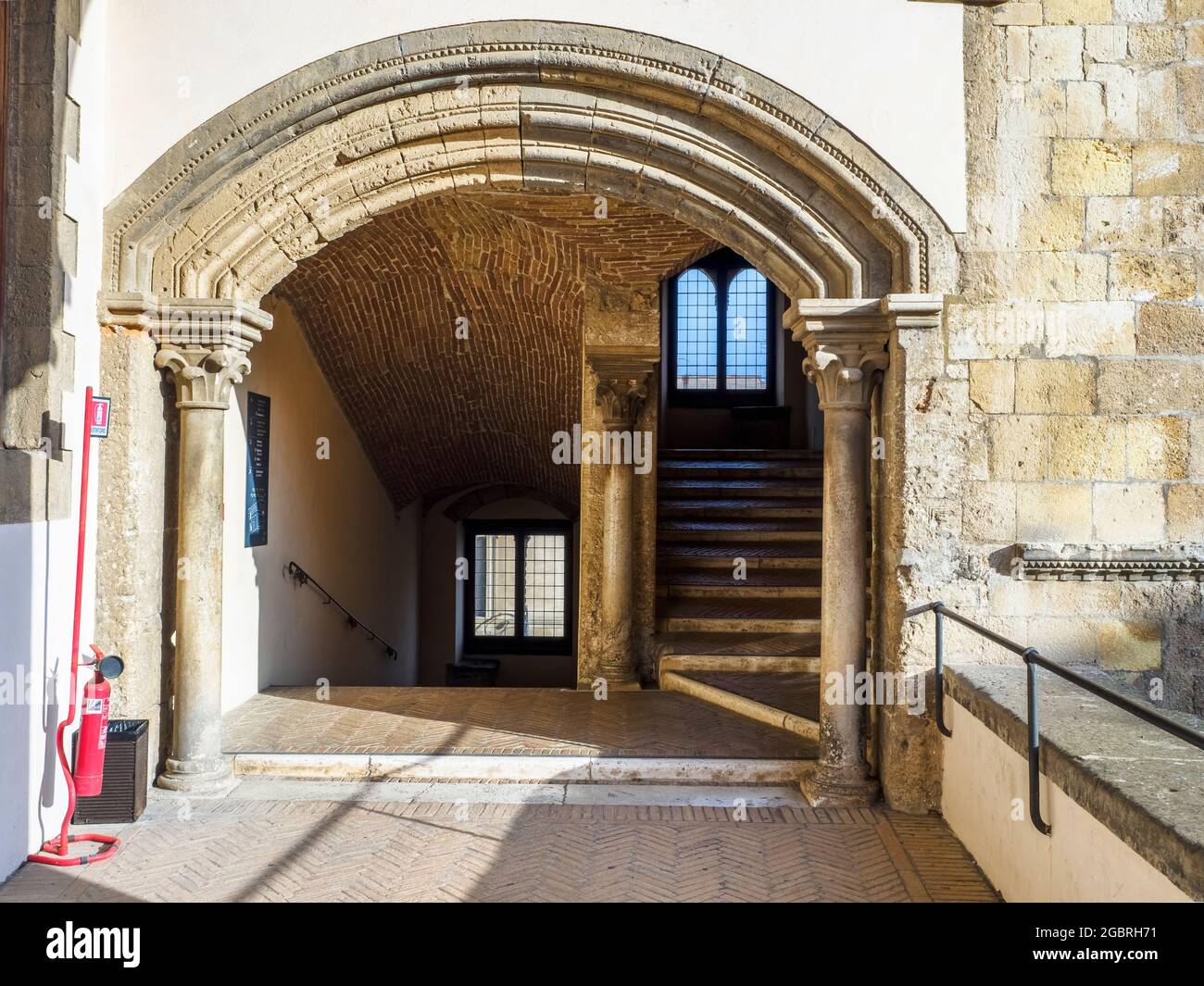 Stairs in the renaissance Vitelleschi palace that hosts the Tarquinia National Archaeological Museum - Tarquinia, Italy Stock Photo