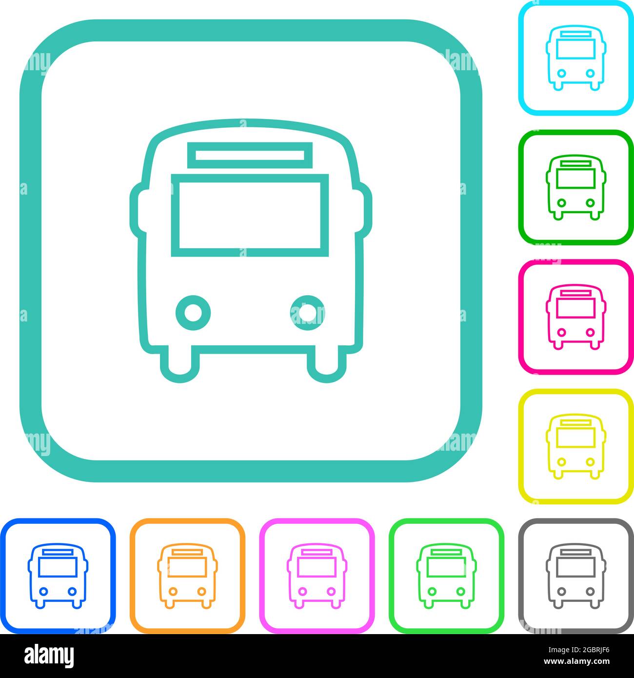 Bus front view outline vivid colored flat icons in curved borders on ...