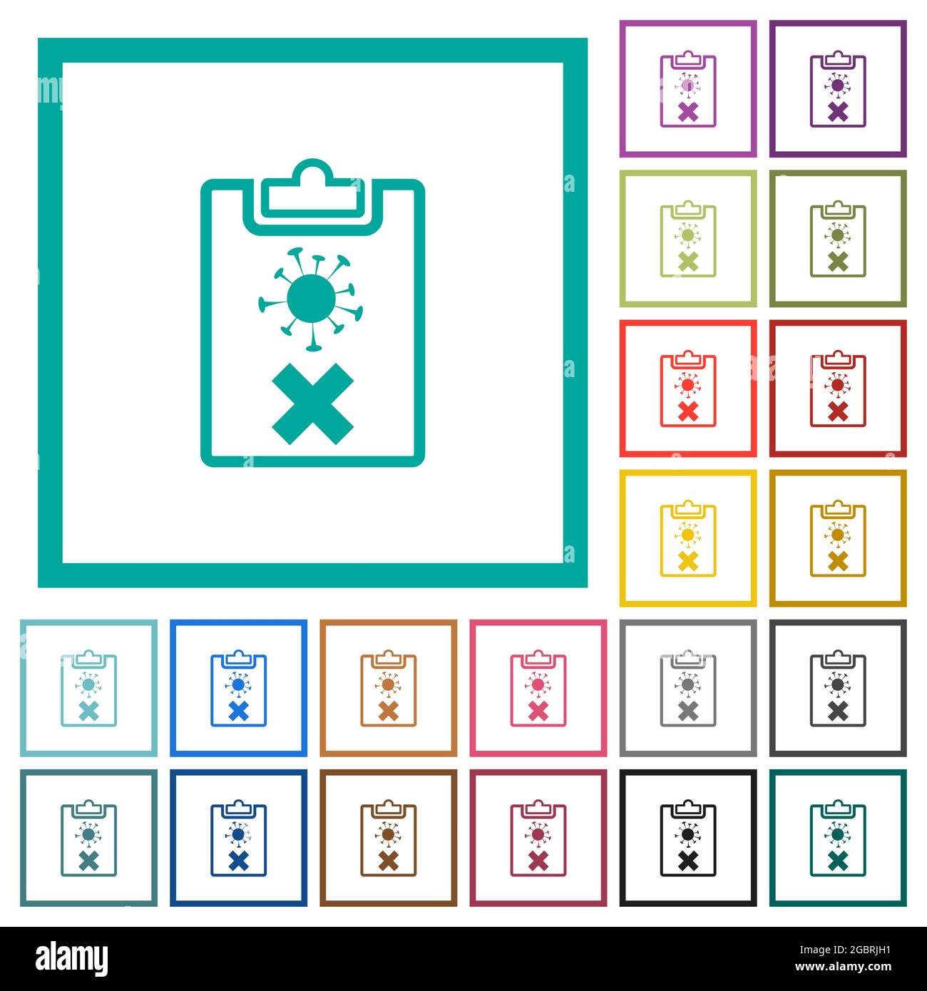 Covid test failed flat color icons with quadrant frames on white background Stock Vector