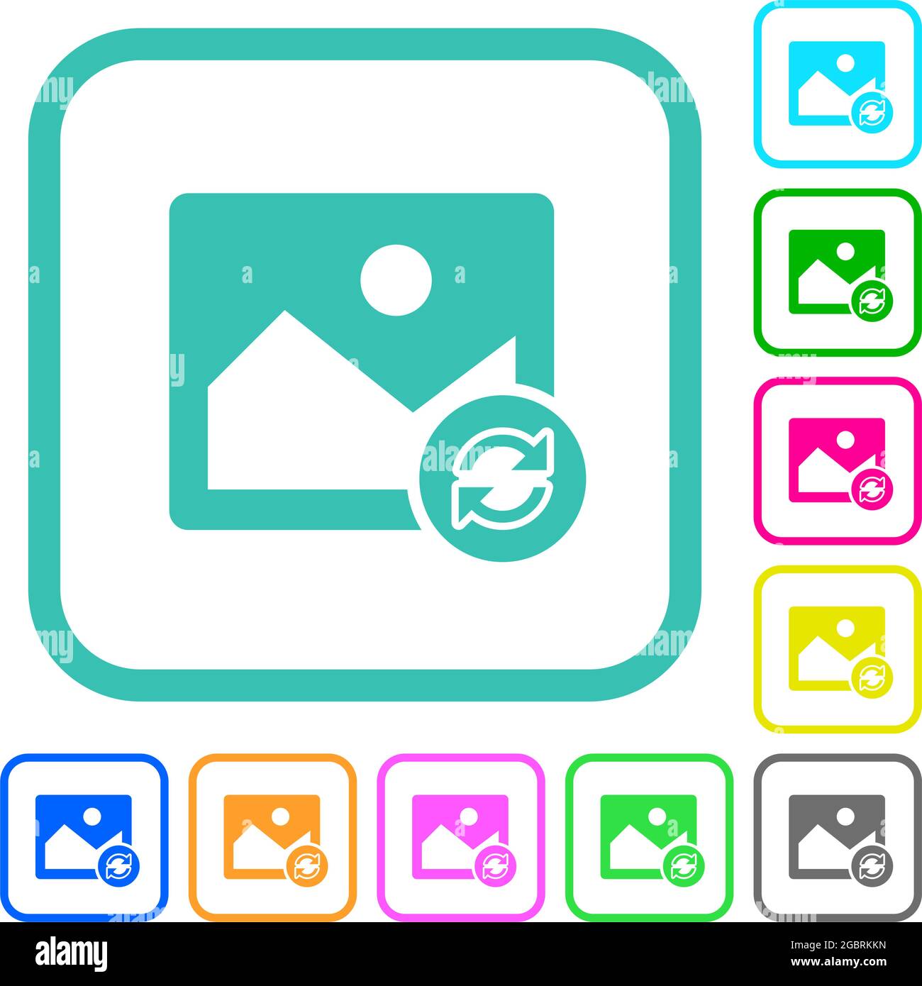 Refresh image vivid colored flat icons in curved borders on white background Stock Vector