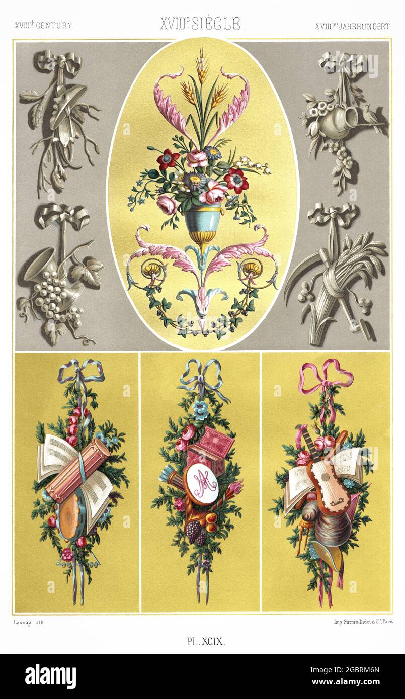 18th. Century - Trophies and Bouquets. - By The Ornament 1880. Stock Photo