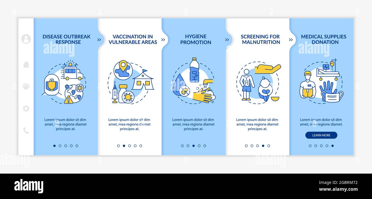Humanitarian health assistance onboarding vector template. Stock Vector