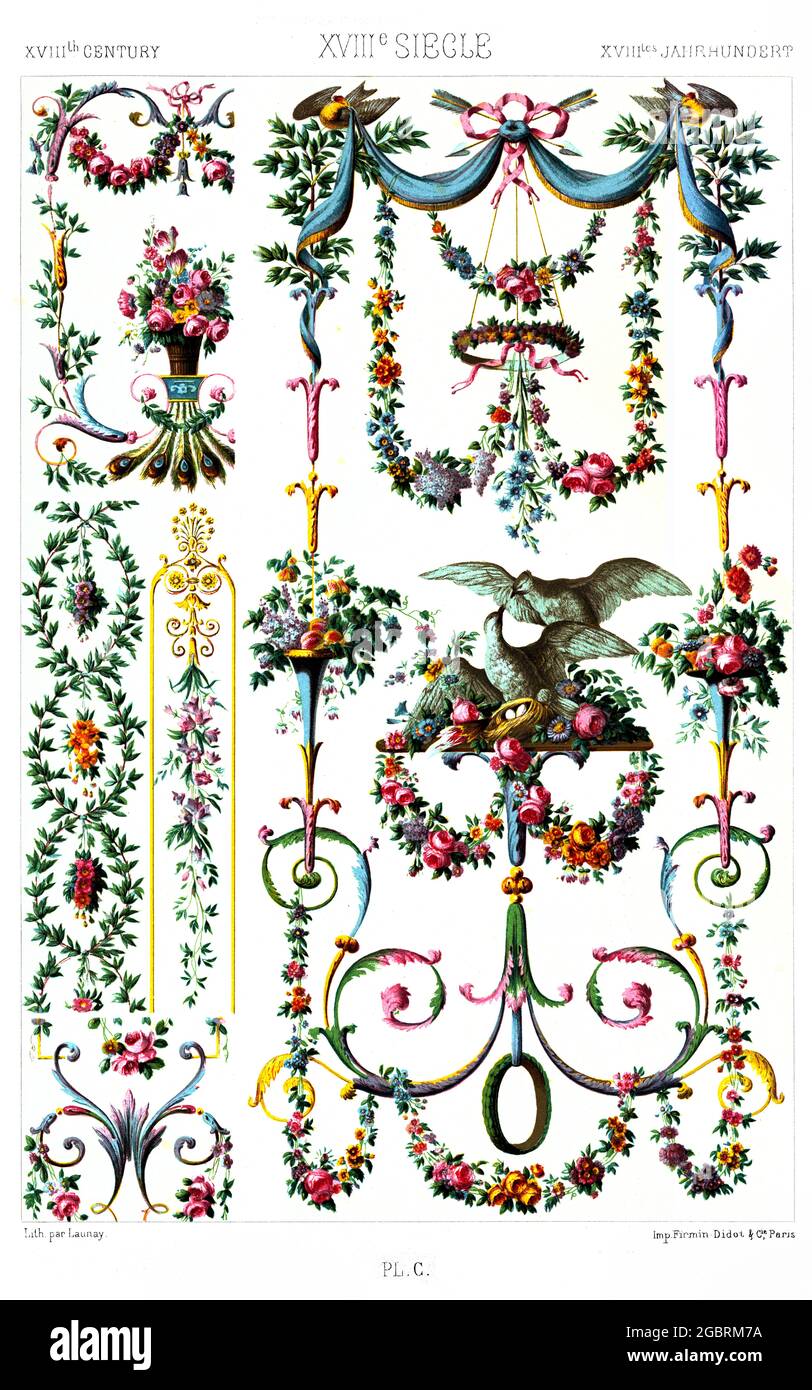 18th. Century - Decorative Paintings - Charming Decorations by Gerard Van Spaendonck. Celebrated Dutch Painter.- By The Ornament 1880. Stock Photo