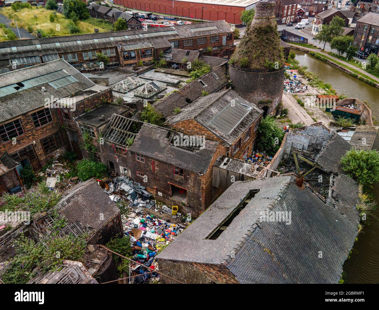 Aerial Reporting Images of Huge Amounts of Fly tipping on the Former Pottery Site Stoke on Trent Staffordshire Drone Housing Planning granted for 40 Stock Photo