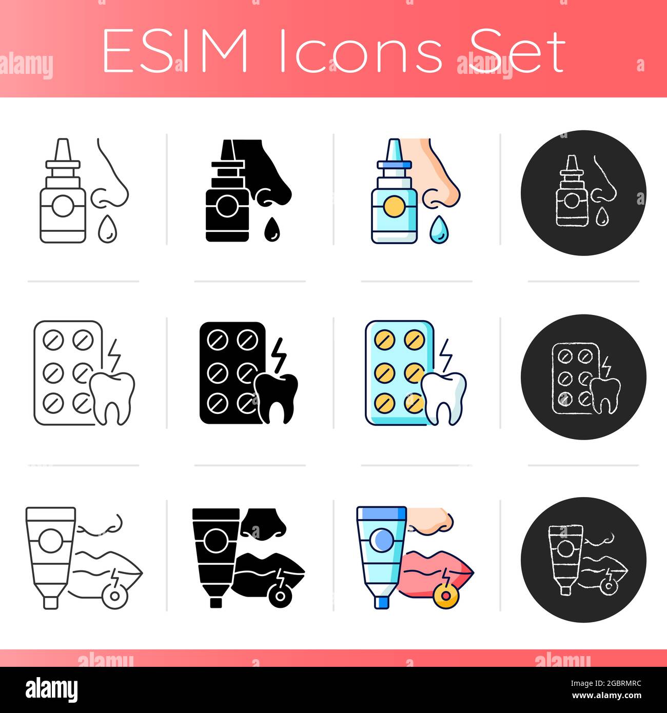 Survival first aid kit icons set Stock Vector