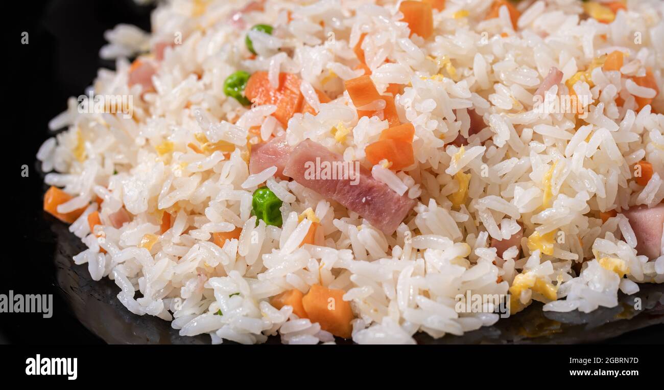 macro photography of oriental rice dish 3 delights. Asian and oriental