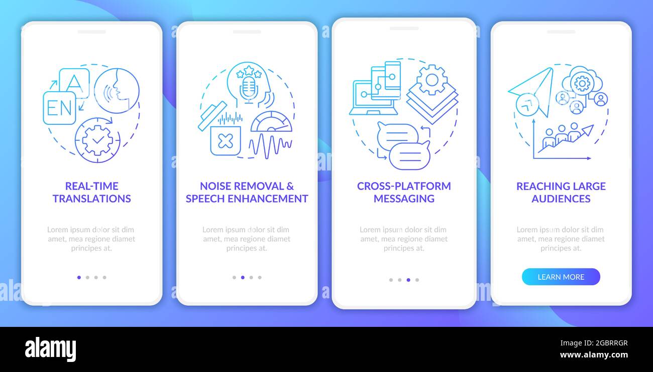IM advanced feature blue gradient onboarding mobile app page screen Stock Vector