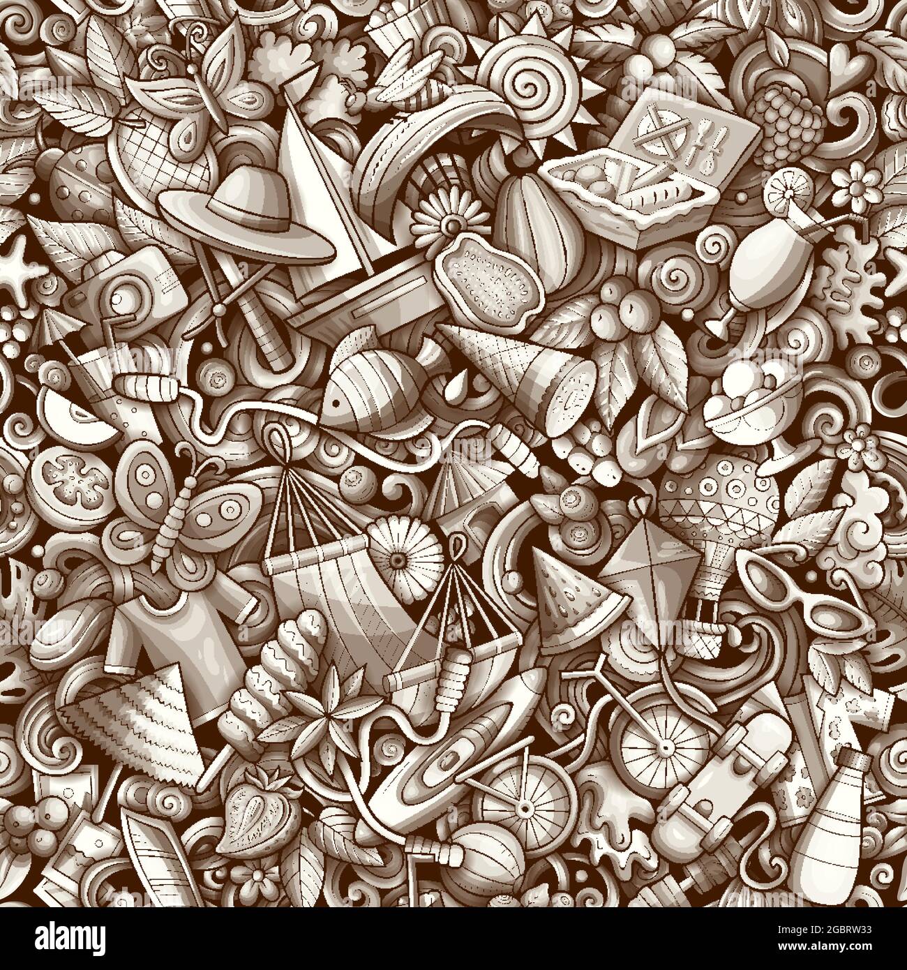 Cartoon doodles Summer seamless pattern Stock Vector Image & Art - Alamy