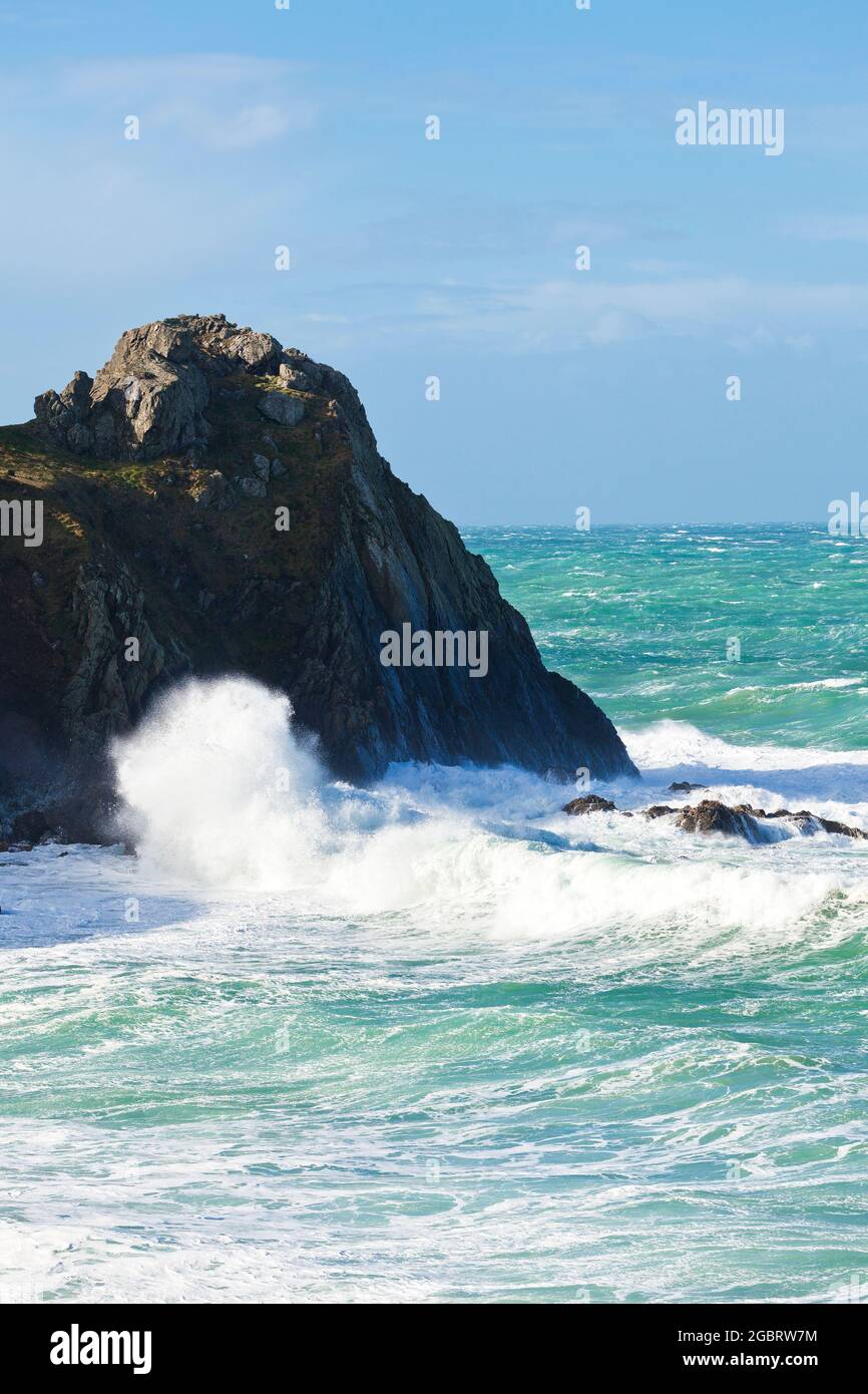 Bay Baie d´Ecalgrain in the storm, Cotentin Peninsula, Normandy, France Stock Photo