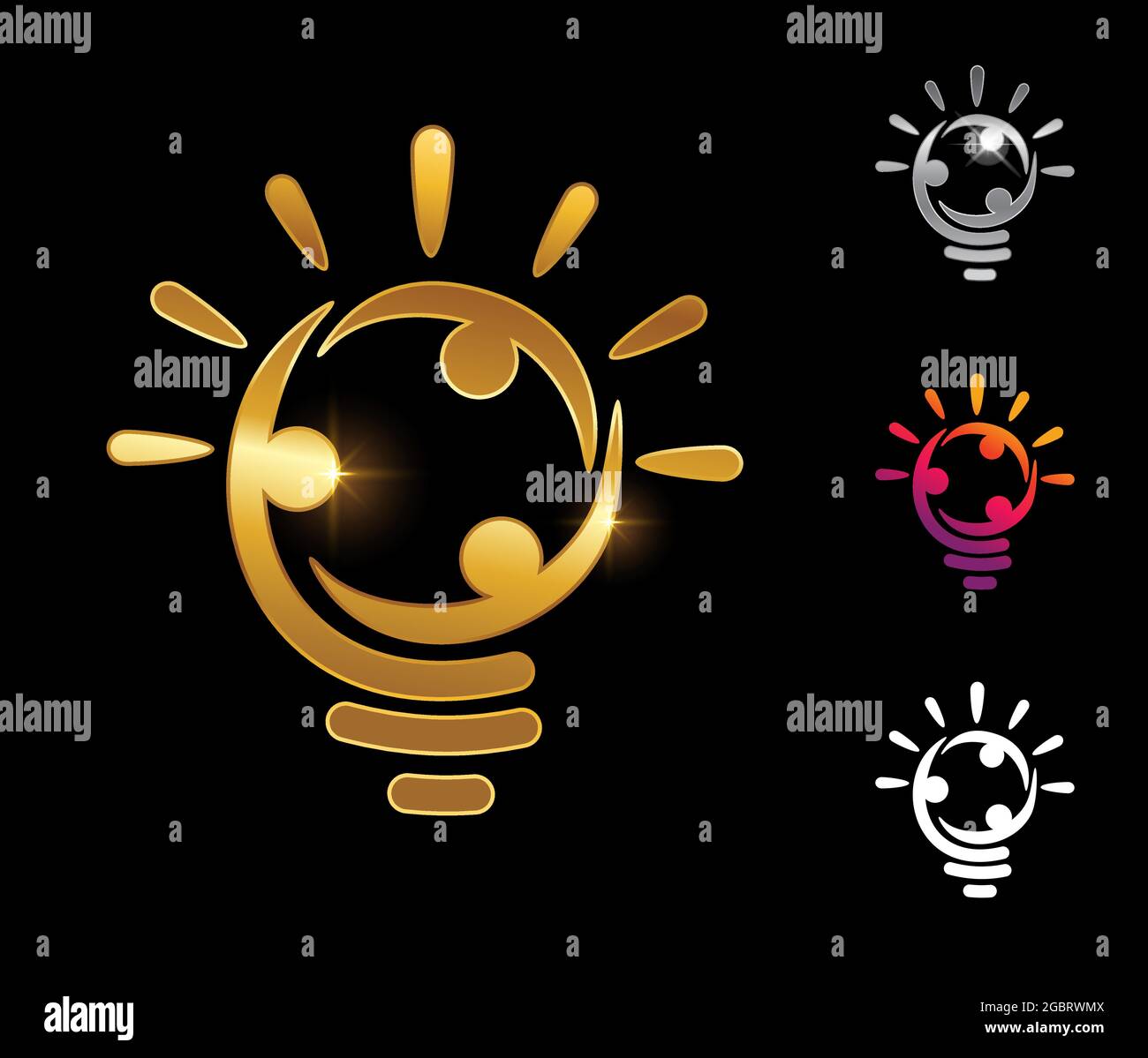 A vector Illustration set of Golden bulb people logo vector sign Stock Vector