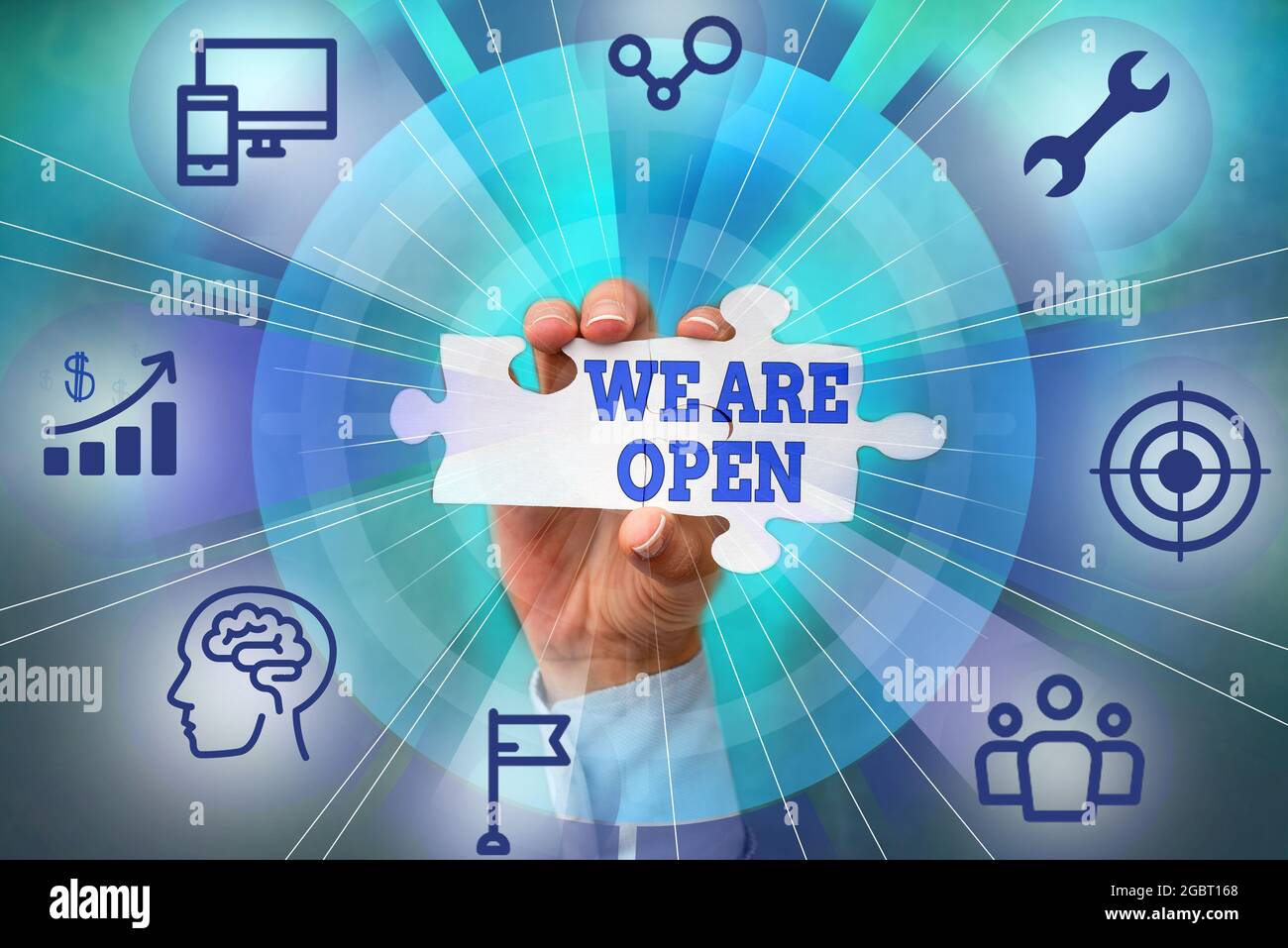 Conceptual caption We Are Open. Business approach no enclosing or ...
